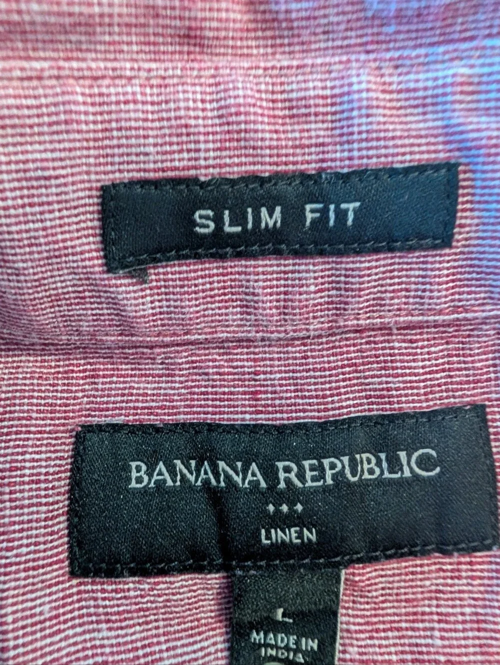 Banana Republic Linen Short-Sleeve Button-Down Shirt, Red Stripe, Size L, Slim
